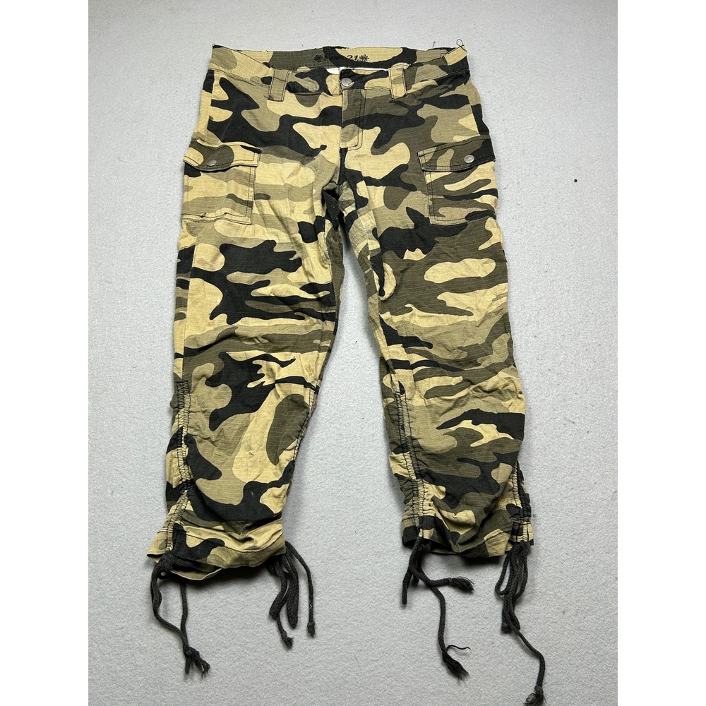 rue21 Cargo Pants Cotton Spandex Camo Green 7/8 W32 Womens
